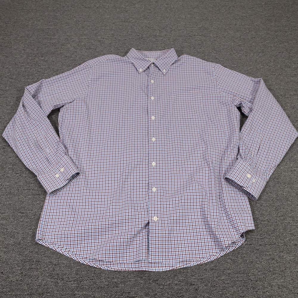 Peter Millar Shirt Mens XL Blue Check Stretch Button Front Long‎ Sleeve Casual